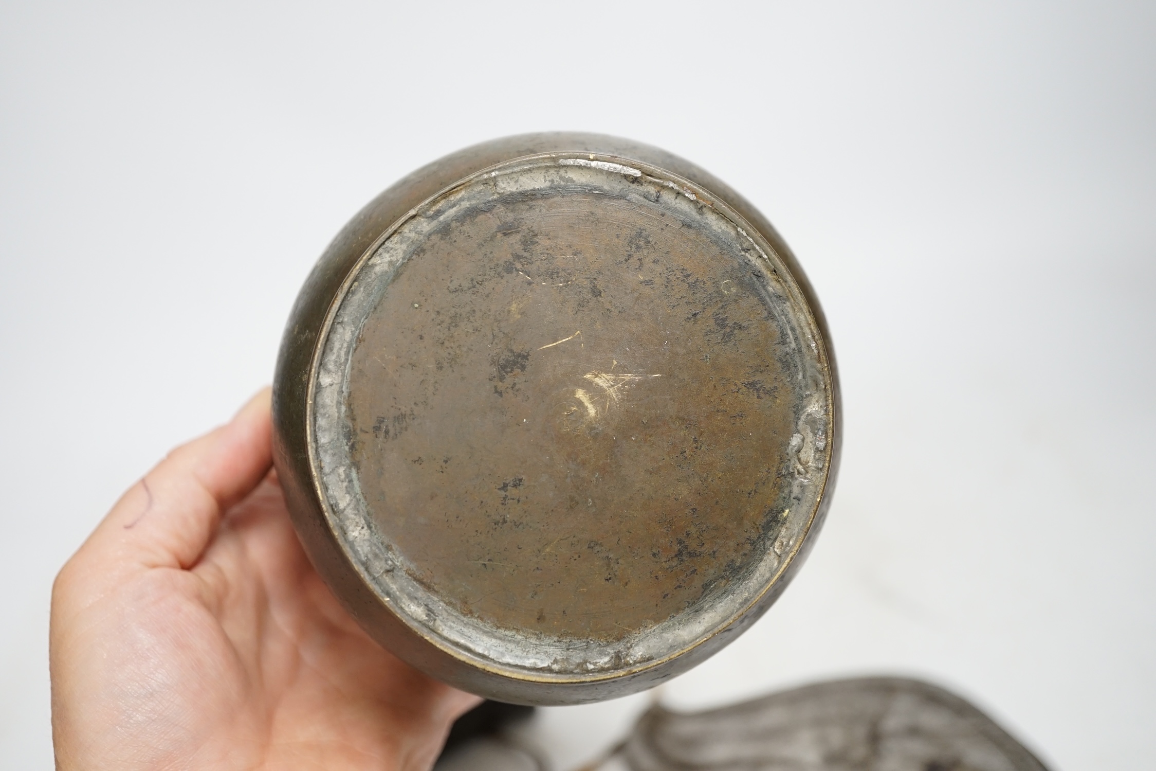 A collection of four Chinese and Tibetan metalware objects, Condition - fair to good